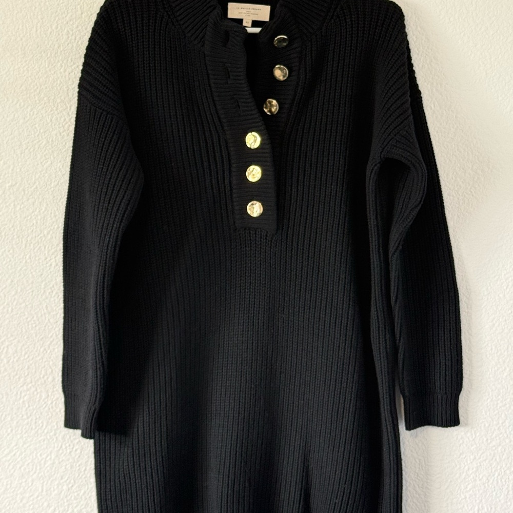 Sezane Black Long Sleeve Dress with Gold Buttons S1 - Picture 4 of 16